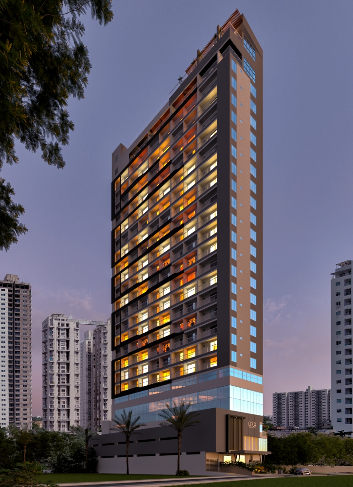 Fachada de CALÁ apartasuites ambientado de noche